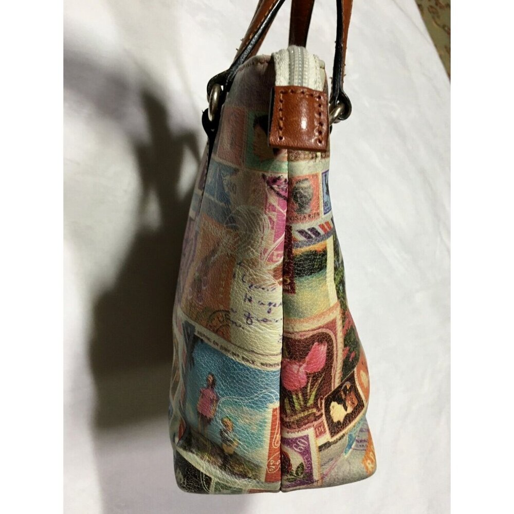 Fossil Leather Handbag Coronado Vintage Stamps Print Satchel NO SHOULDER STRAP - Picture 13 of 16